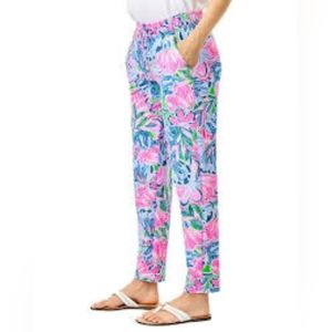 NWT- Lilly Pulitzer Emory Knit Pants, Gecko Green Tiger Sunrise, Medium